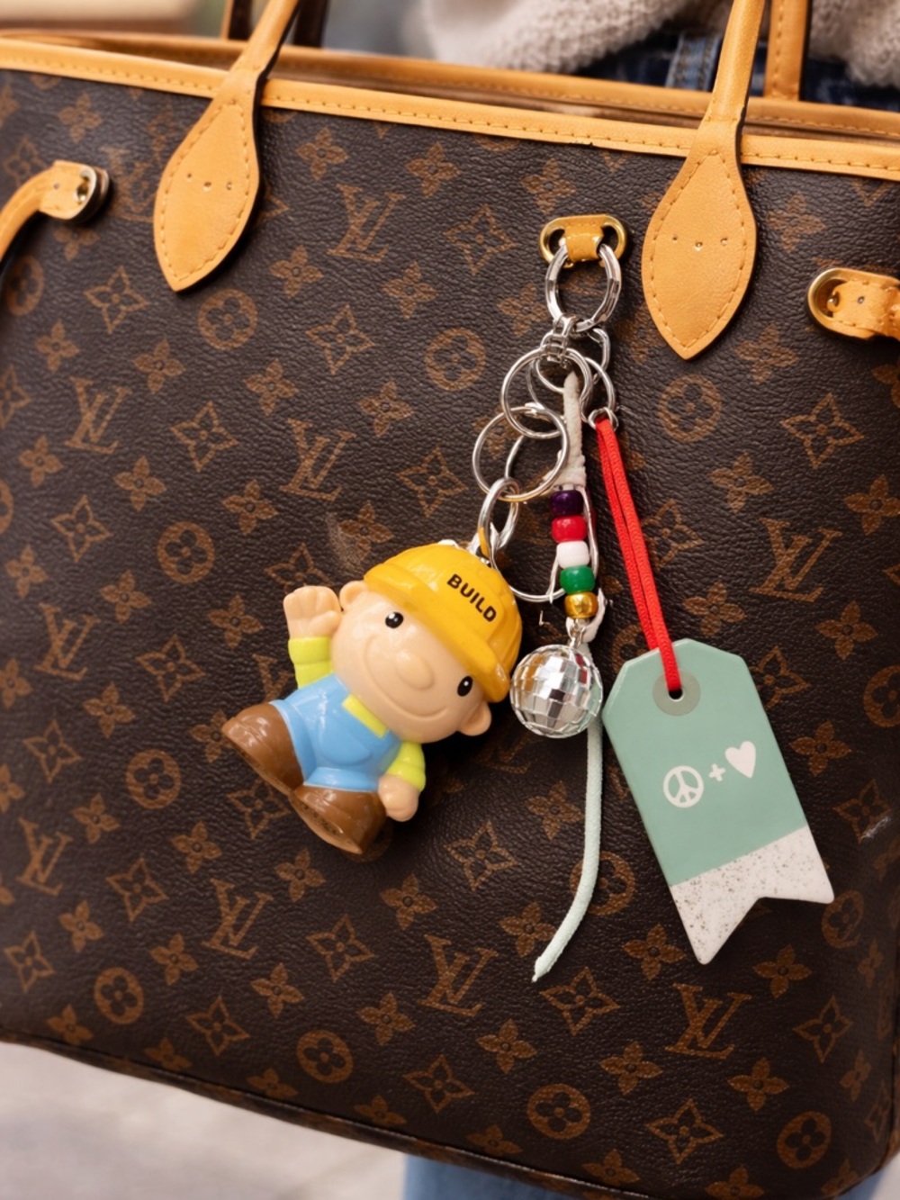 Purse Charm Bob The Builder Starbucks Disco Ball keychain Hand Crafted Accessory